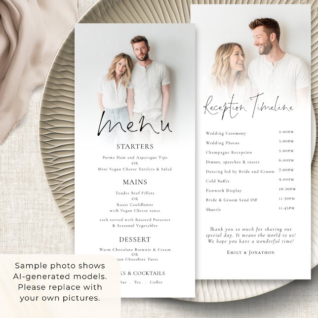 Program and Menu 2 Photo Overlay Wedding (front and back view)