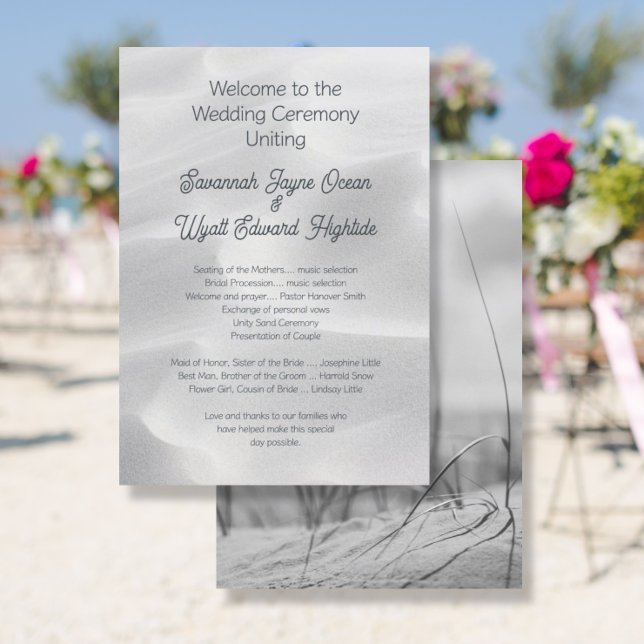Program Beach Dunes Wedding Ceremony