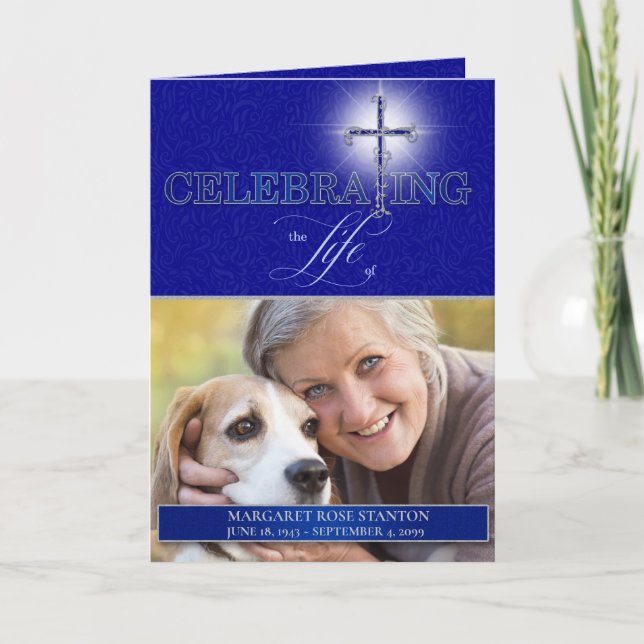 Program Celebration of Life Blue Christian Cross (Front)