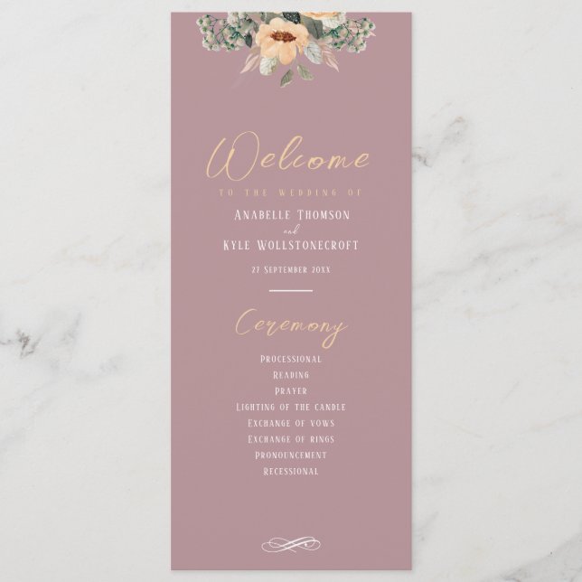 Program - Elegant floral pink, Wedding  (Front)