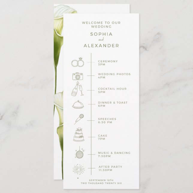 Program for a modern wedding. (Front/Back)