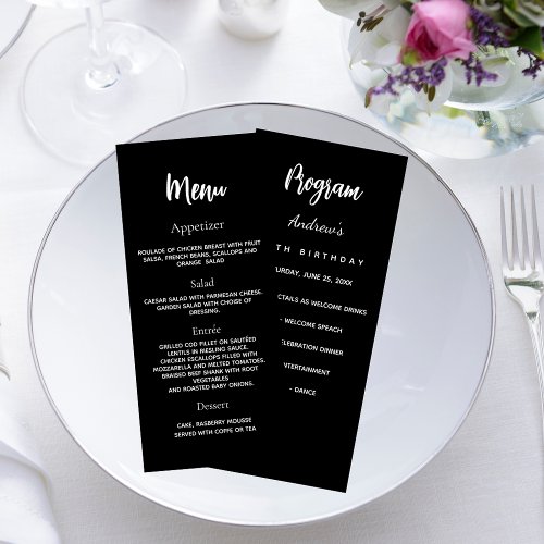 Program party dinner menu black white