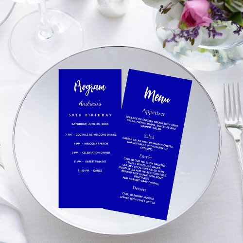 Program party dinner menu royal blue