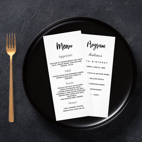 Program party dinner menu white black
