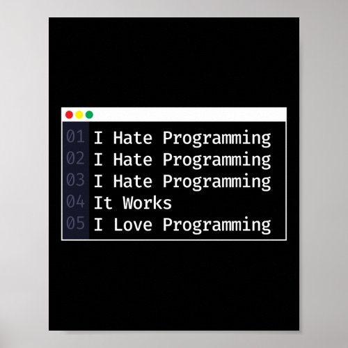 Programmer Coding I Hate Programming I Love Poster