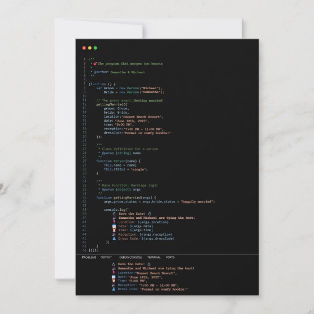 Programmer Developer Black Wedding Invitation