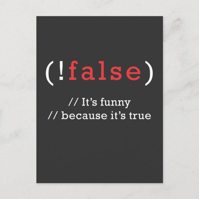 Programmer !False True Code Programming Coding Postcard (Front)