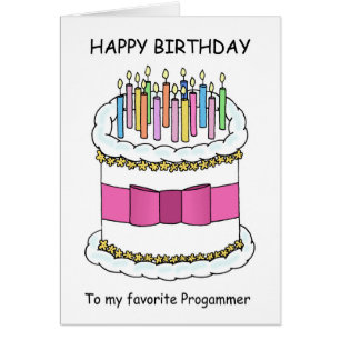 Programmer Happy Birthday Cartoon Cake Cards
