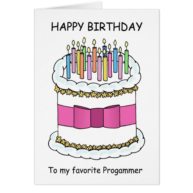 Programmer Happy Birthday Cartoon Cake Cards (Front)