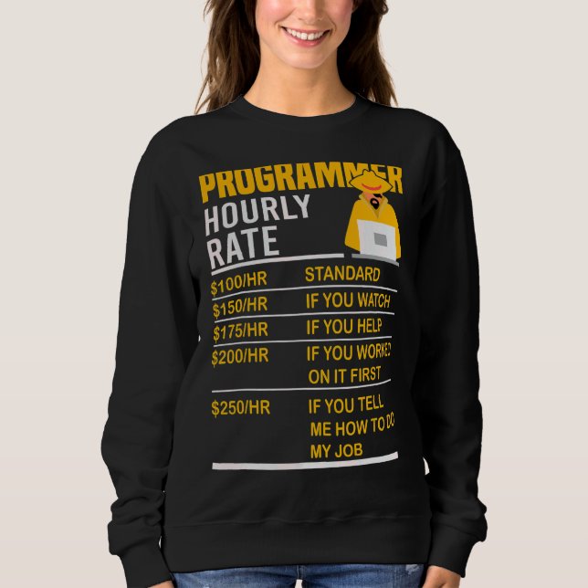 Programmer Hourly Rate  Coder Programming Meme Say Sweatshirt (Front)