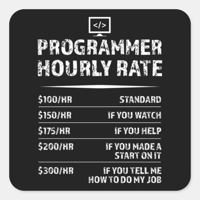 Programmer Hourly Rate Funny Coding Gift Square Sticker (Front)