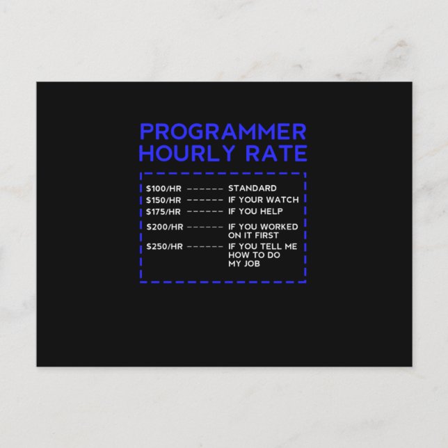 Programmer Hourly Rate Programming Coding Coder Gi Postcard (Front)