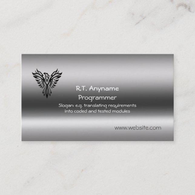 Programmer, Phoenix, black on brushed steel effect Business Card (Front)