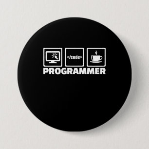 Programmer Write Code And Drink Coffee Button