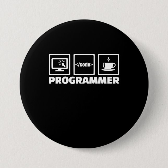 Programmer Write Code And Drink Coffee Button (Front)