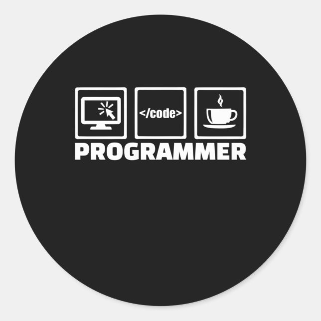 Programmer Write Code And Drink Coffee Classic Round Sticker (Front)