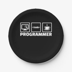 Programmer Write Code And Drink Coffee Paper Plates