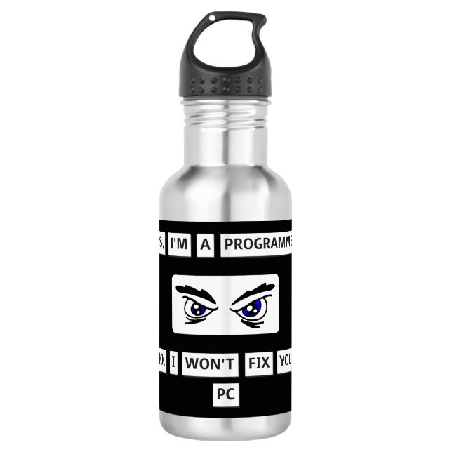 Programmer's Disclaimer T-Shirt Stainless Steel Water Bottle (Front)