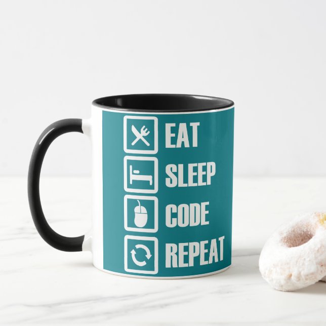 Programming Coffee Mugs :  EAT-SLEEP-CODE-REPEAT (With Donut)