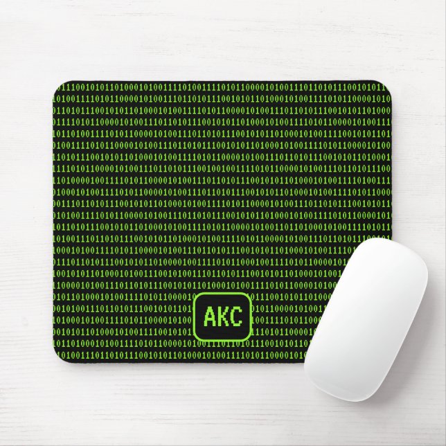 Programming Language: Binary & Your Initials Black Mouse Pad (With Mouse)