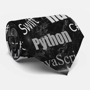Programming Languages Black White Pattern Neck Tie