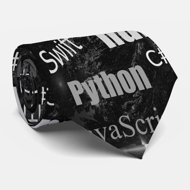 Programming Languages Black White Pattern Neck Tie (Rolled)