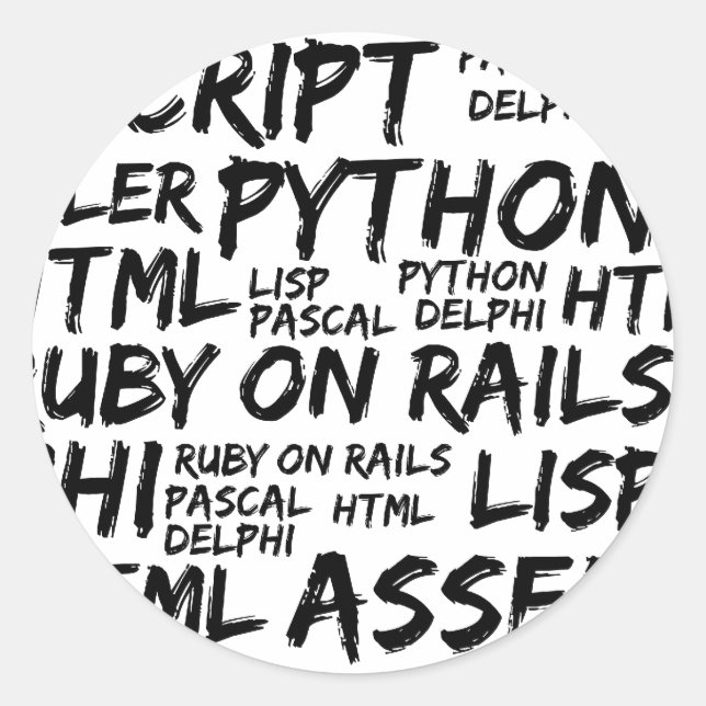 Programming Languages, Computer Languages, Code Classic Round Sticker (Front)