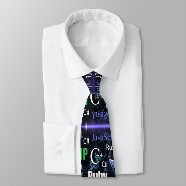 Programming Languages Pattern Blue Neck Tie (Tied)
