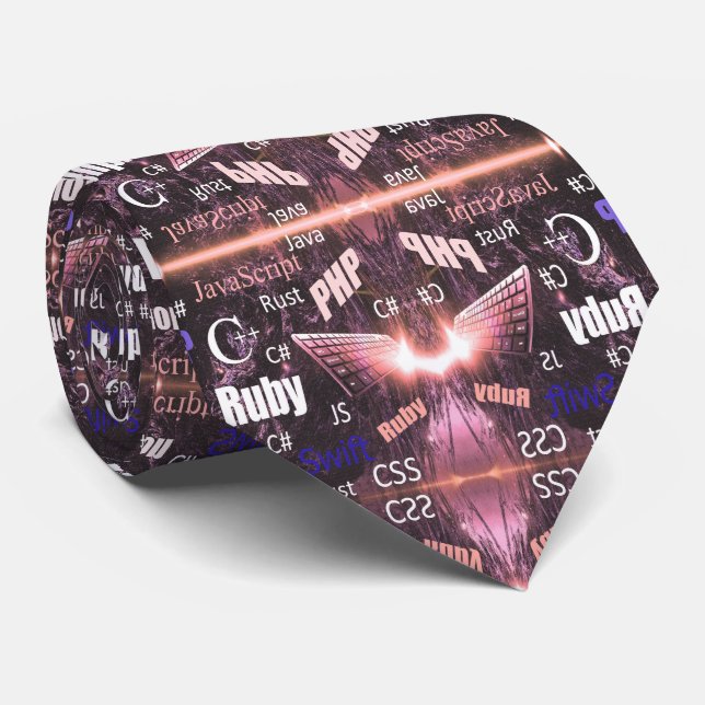 Programming Languages Pattern Pink Neck Tie (Rolled)