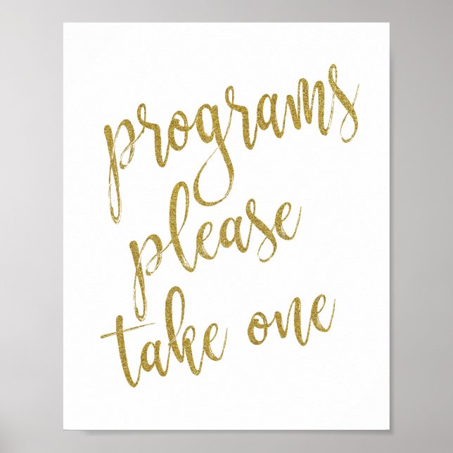 Programs Please Take One Glitter 8x10 Wedding Sign (Front)