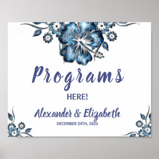 Programs Wedding Ceremony Blue Flower Sign