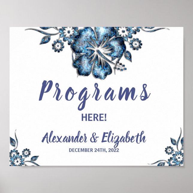 Programs Wedding Ceremony Blue Flower Sign (Front)