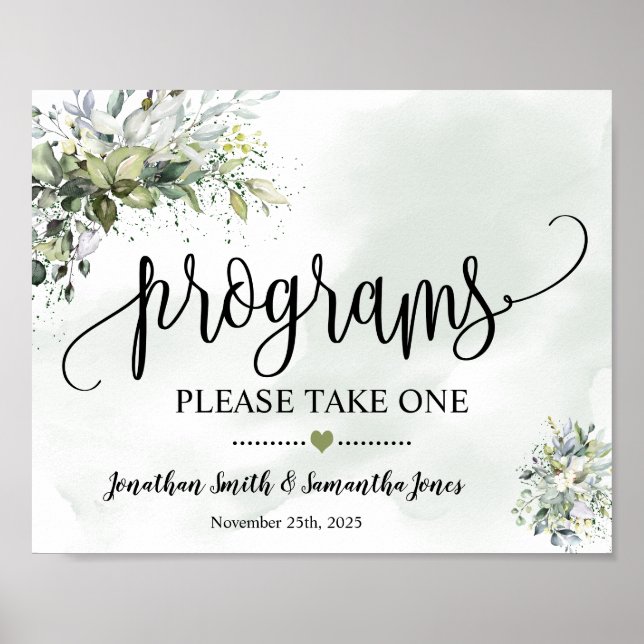 Programs Wedding Ceremony Eucalyptus Sign (Front)