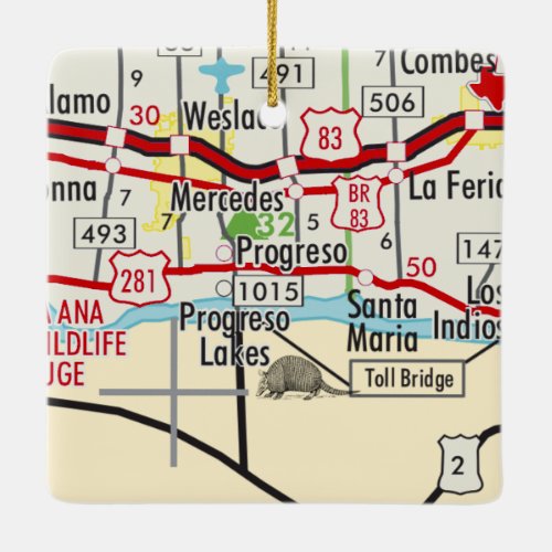 Progreso TX Road Map Ceramic Ornament