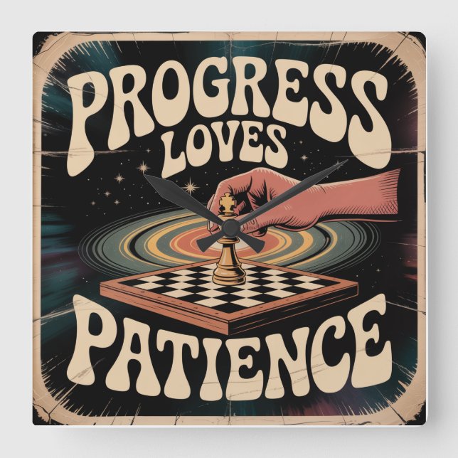 Progress Loves Patience Square Wall Clock (Front)