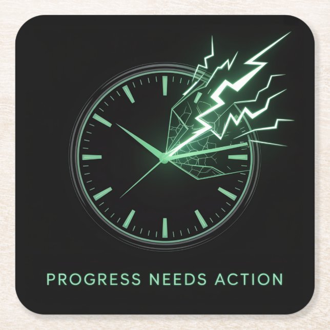Progress Needs Action Square Paper Coaster (Front)
