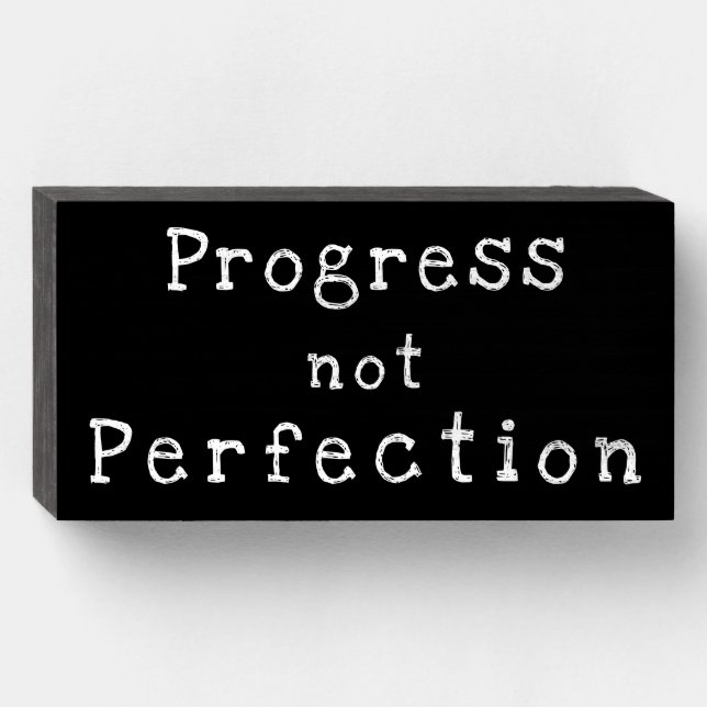 "Progress not Perfection" Chalkboard Wood Box Sign (Front Horizontal)