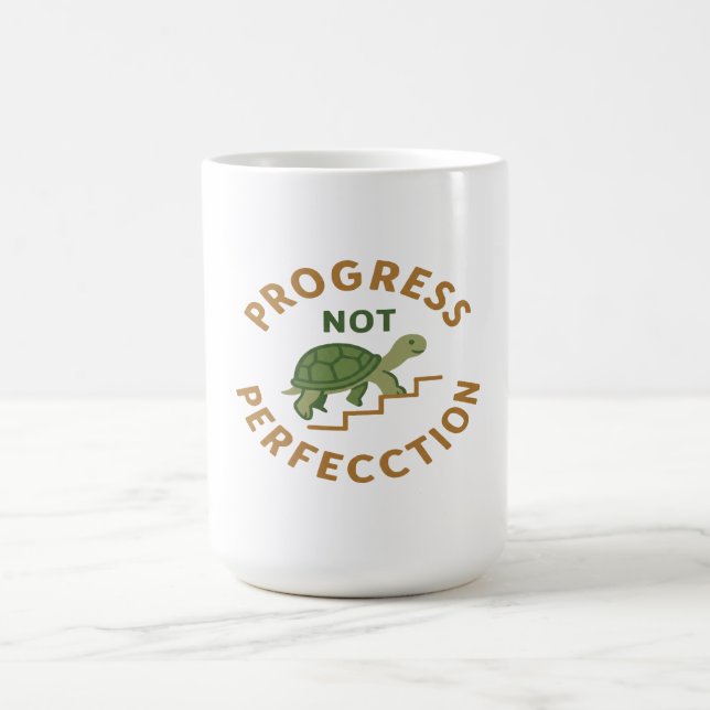 Progress not Perfection - Cute Turtle Motivational Coffee Mug (Center)