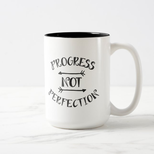 Progress Not Perfection - Dark Grey Two-Tone Coffee Mug (Right)