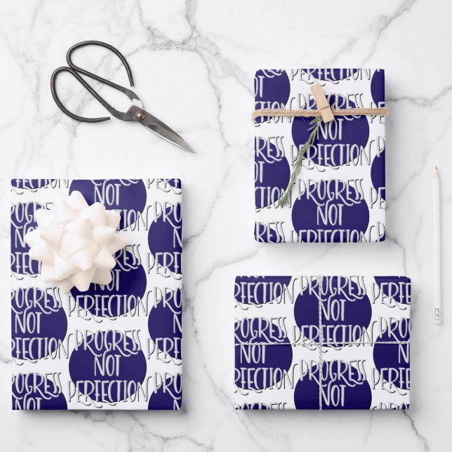 Progress Not Perfection Slogan Wrapping Paper Sheets (Front)