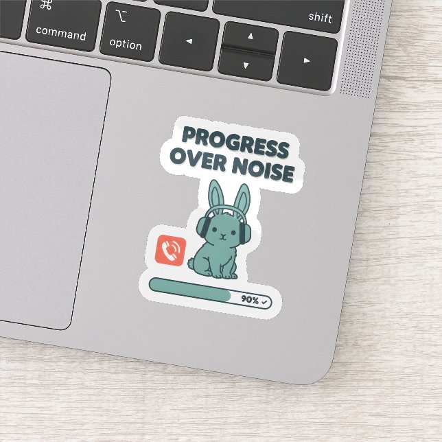 Progress Over Noise Sticker – Motivational Bunny (Detail)