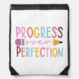 Progress Over Perfection Art Drawstring Bag