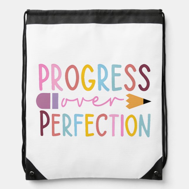 Progress Over Perfection Art Drawstring Bag (Front)