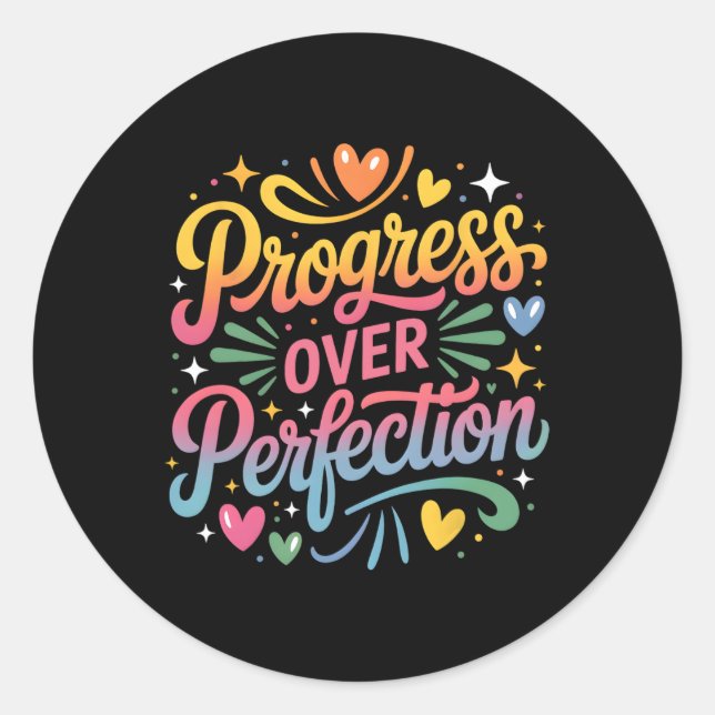 Progress Over Perfection Back To School Teachers E Classic Round Sticker (Front)
