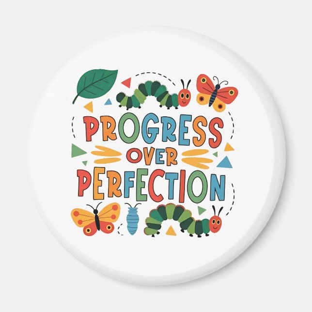 Progress Over Perfection Kndergarten Bugs Magnet (Front)