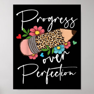 Progress Over Perfection Leopard Pencil Motivation Poster
