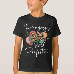Progress Over Perfection Leopard Pencil Motivation T-Shirt