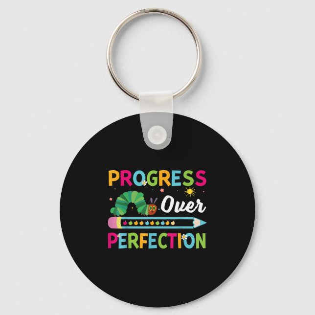 Progress Over Perfection Motivational Quote Studen Keychain (Front)