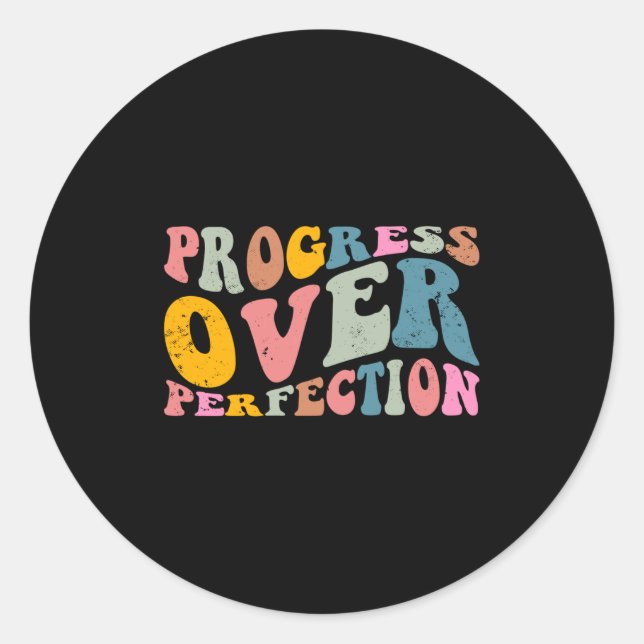Progress Over Perfection Motivational Teacher Long Classic Round Sticker (Front)