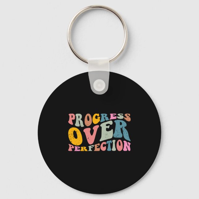 Progress Over Perfection Motivational Teacher Long Keychain (Front)